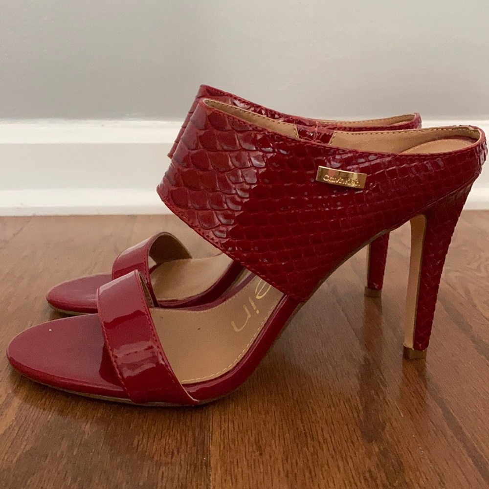 Red pair of Calvin Klein mules